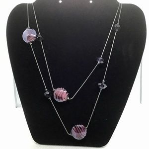 Purple Marble Glass Beaded Necklace